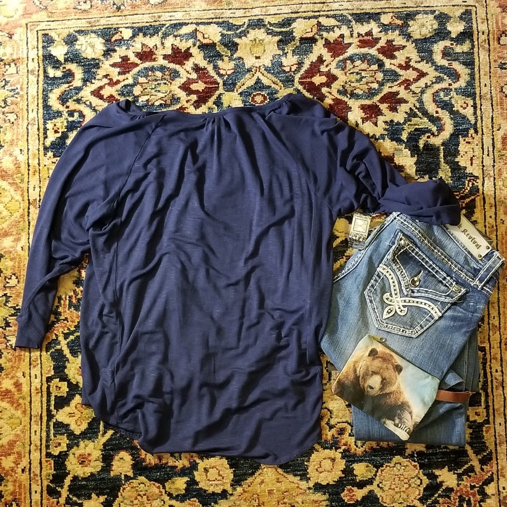 RXB Navy rayon top 3/4 sleeve - Picture 2 of 4